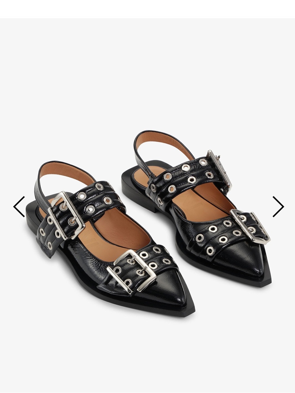 GANNI Pointed Slingback Buckle Ballerina Eyelet Flats